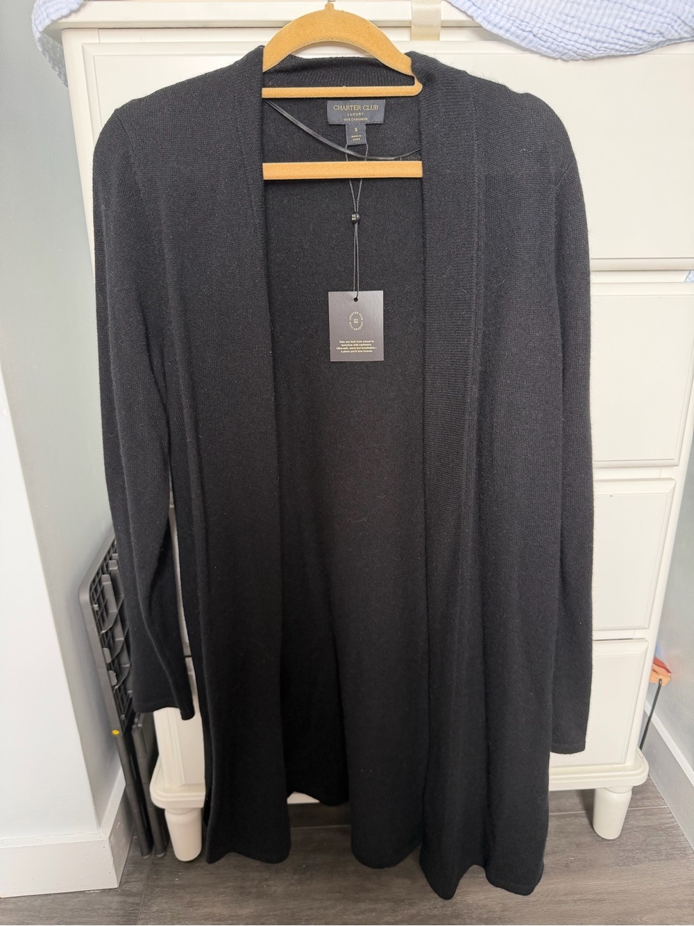 Charter Club Black Cashmere Long Open-Front Women's Cardigan